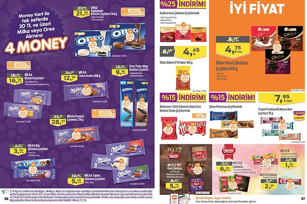 Money Kart ile tek seferde yapacağınız 20 TL ve üzeri Milka ve Oreo alışverişlerinizde 4 Money Puan hediyeli.