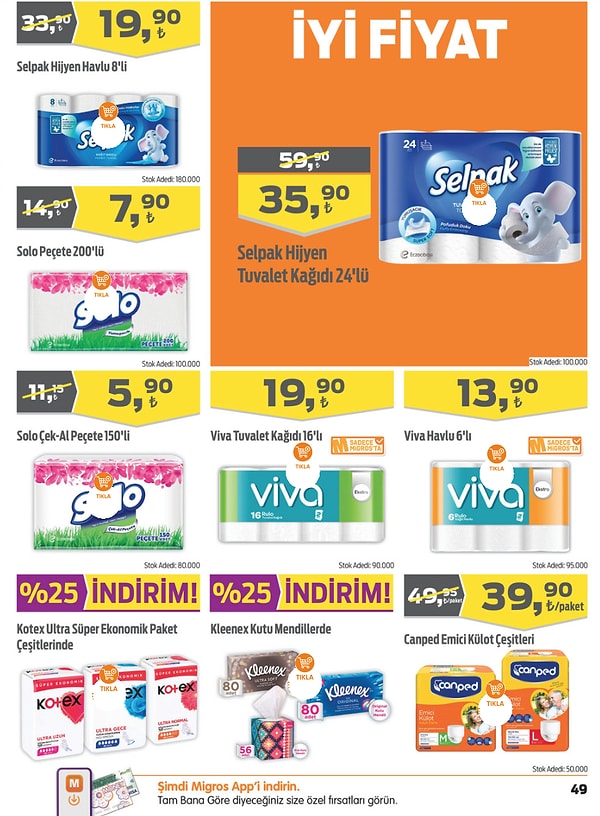 Kleenex kutu mendiller %35 indirimli.