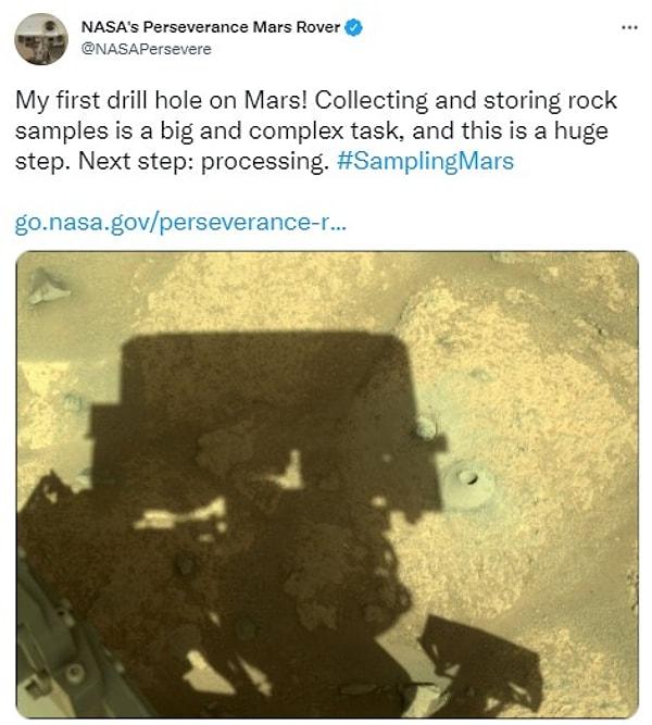 NASA, iki hafta kadar önce ortası kazılmış bir tepeciğin fotoğrafını çekip sosyal medyada paylaştı.