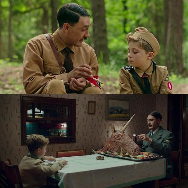 12. 'Jojo Rabbit' filminde Jojo'nun hayalini kurduğu Hitler'in sigara içtiğini ve et yediğini görüyoruz. Bu, Jojo'nun Hitler hakkında çok az şey bildiğini gösteriyor. Hitler aslında sigara içmeye oldukça karşıydı ve vejeteryandı.