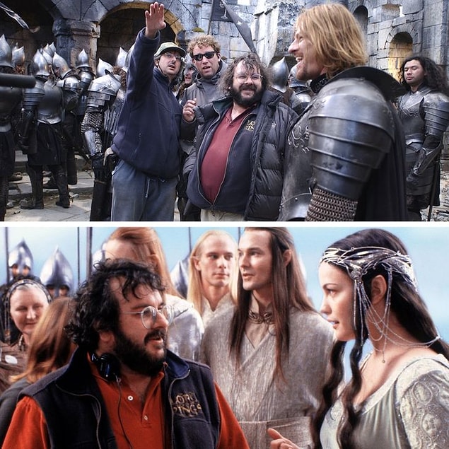 17. Peter Jackson, Yüzüklerin Efendisi setinde oyuncularla birlikte.