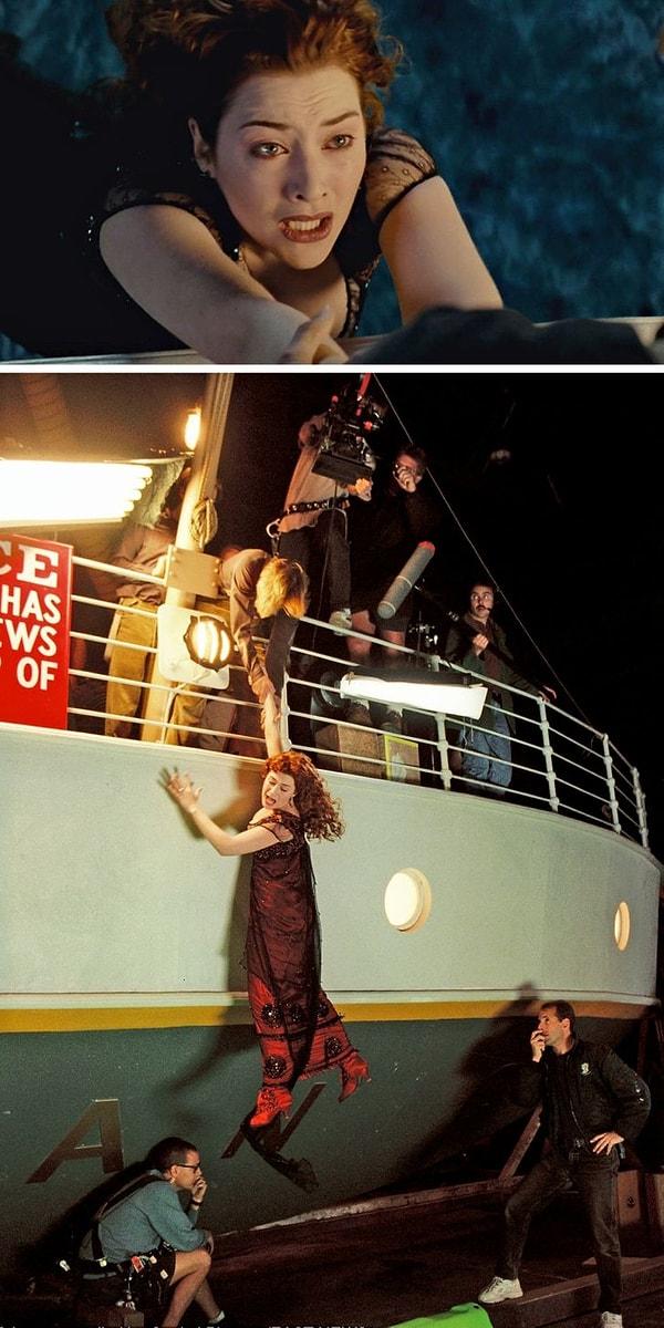 20. Titanik filminde Jack'in Rose'u kurtardığı o ünlü sahne, kamera arkasında o kadar da harika görünmüyor.
