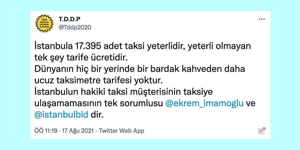 Taksi Sayısının Yeterli Olduğunu ve Tarifelerin Düşük Olduğunu Savunan Taksi Durakları Platformuna Tepki Yağdı