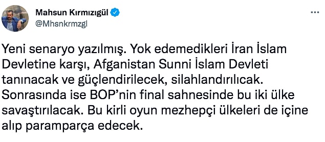 Kırmızıgül, Twitter hesabından "Yeryüzünün zebanileri bizim kardeşimiz olamaz." diyerek sert bir açıklama yaptı.