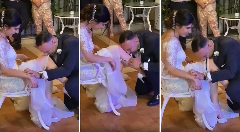 Bu Gelenek Yok Artık Dedirtti! Düğünde, Gelinin Bacağındaki Bacak Bandını Ağzıyla Çıkartan Damat