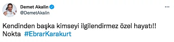 3. Ebrar'a destek mesajlarından birisi de Demet Akalın'dan geldi. Takipçilerinden birisinin yaptığı paylaşıma verdiği cevaba sinirlenen Demet Akalın açtı ağzını yumdu gözünü...