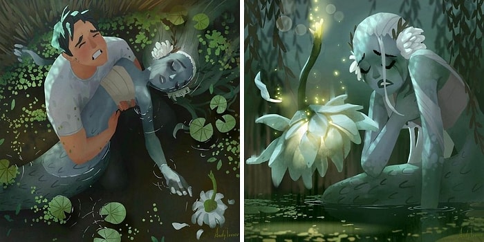 Украинский художник наконец-то закончил свою трогательную историю о русалке и человеке (Все части в одной)