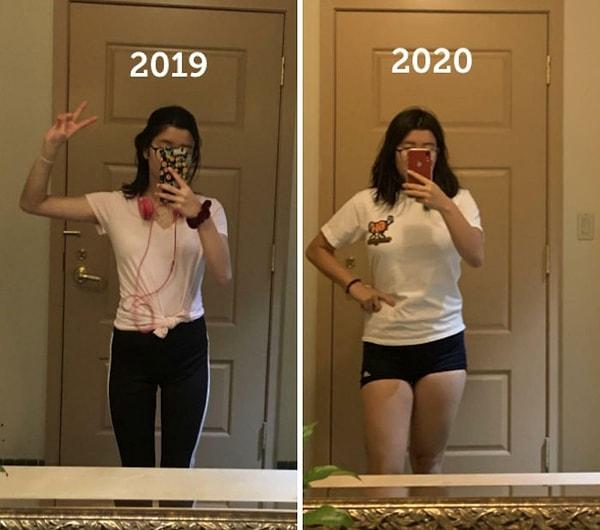 5. "Aynı ayna, bir yıl fark. Anoreksiya iyileşme sürecim zordu ama gururluyum, bu fotoğrafları görmek ne kadar yol katettiğimi gösteriyor."