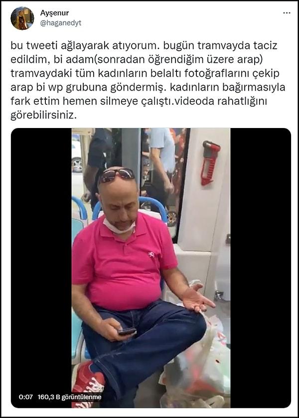 Bunlardan sonuncusu İzmir'de yaşandı. @haganedyt adlı bir Twitter kullanıcısı, tramvayda kadınların fotoğraflarını çektiğini öne sürdüğü bir yabancının görüntülerini paylaştı. 👇