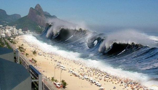 Kıta levhasının çökmesi ile beraber sabah saatlerinde boyu 30 metreyi bulan dev dalgalar tsunami yarattı.