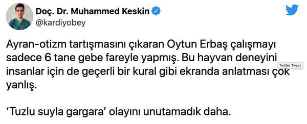 Erbaş'ın açıklamalarına Doç. Dr. Muhammet Keskin sosyal medyadan bir yanıt verdi. Keskin yaptığı açıklamada şu ifadeleri kullandı: