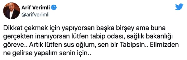 Prof. Dr. Verimli: 'Artık lütfen sus oğlum, sen bir tabipsin'