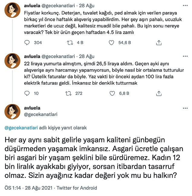 Geçtiğimiz günlerde @avluela isimli bir kullanıcı fiyatlardan şikayet etmiş, benzer psikolojideki pek çok kişi de hayat pahalılığından haklı olarak yakınmıştı.
