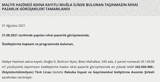 Şirket, ihaleden hemen önce tescil edildi