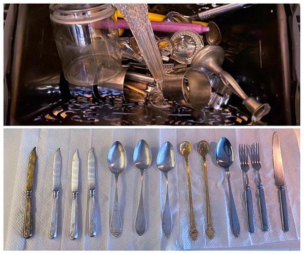 13. Bir kişinin Finlandiya'da çöpte bulduğu antika gümüş kaşık, çatal ve bıçaklar oldukça şaşırtıcı: