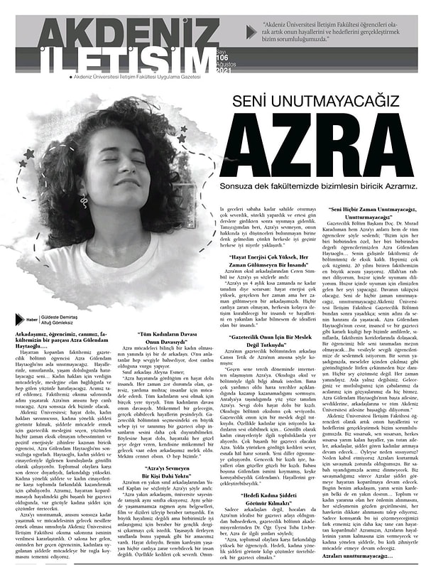 Arkadaşları çıkardıkları gazeteyi Azra'ya adadı