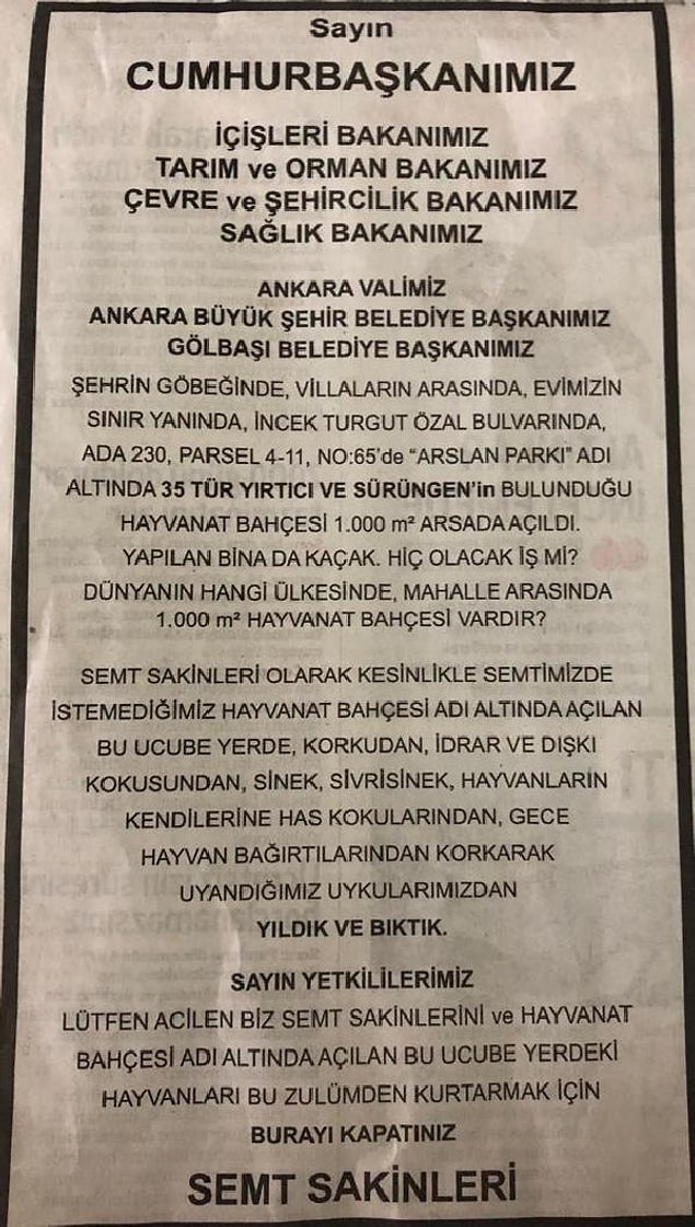 Mahalleli, 3 gün önce maymunun da kaçtığı hayvanat bahçesinin kapatılması istemiyle gazeteye ilan verdi 👇