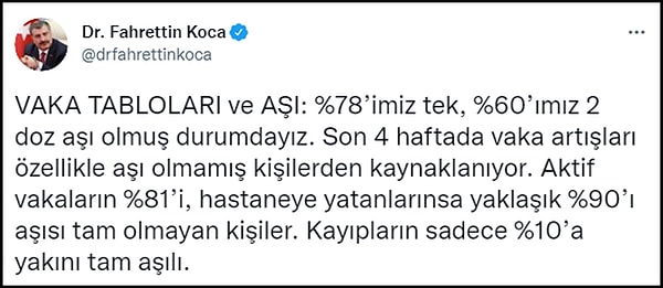 Bakan Koca'nın paylaşımı 👇