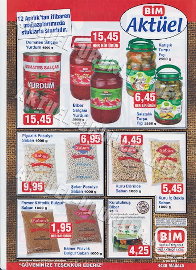 Burada görmüş olduğunuz salça fiyatı şu an 45 TL, şeker fasulye 30 TL, esmer bulgur fiyatı ise ortalama 8,5 TL