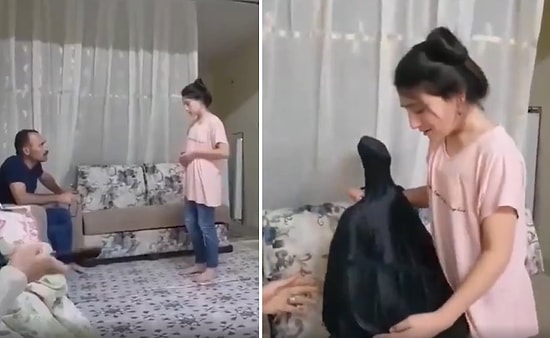 Babasından Azar İşittikten Sonra Uzun Süredir İstediği Gitar Hediyesi ile Karşılaşan Kızın Duygu Dolu Anları