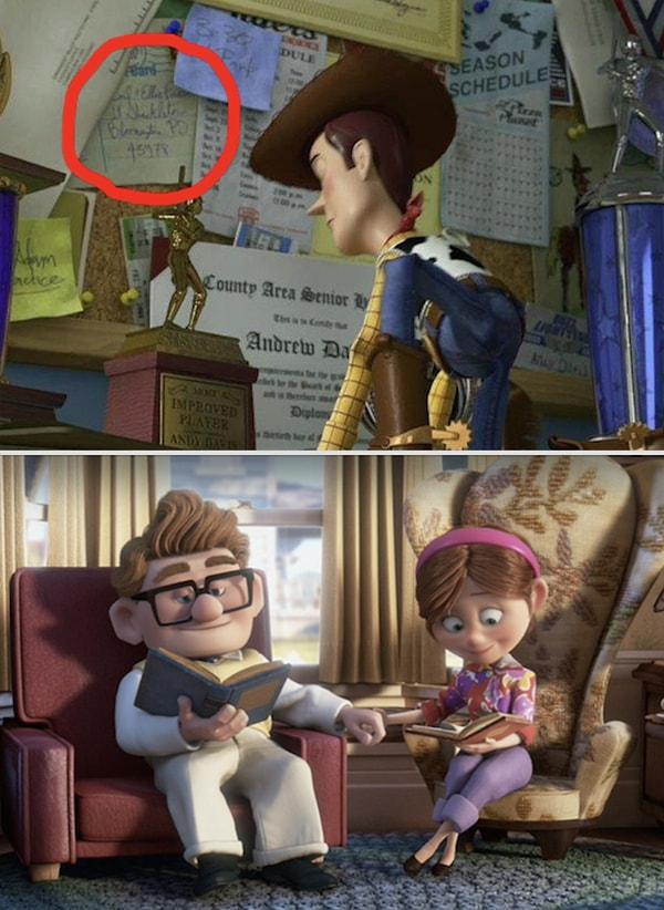 26. Toy Story 3 filmindeki panoda Up filminin karakterleri Ellie ve Carl'dan bir not var!