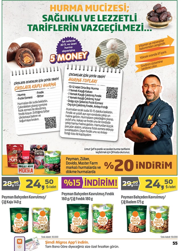 37. Peyman, Dovido, Züber ve Master Farm markalı hurmalarda indirimler var.