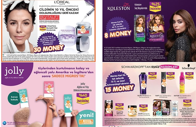 50. Kozmetik ve kişisel bakım ürünlerine özel Money kampanyaları da mevcut.