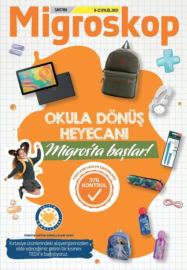 55. Migros'ta okul ürünleri kampanyaları devam ediyor. Migros'tan alacağınız kırtasiye ürünlerinin gelirinin bir kısmı TEGV'e bağışlanıyor.