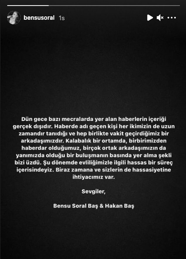 Bensu Soral ile Hakan Baş, şöyle bir açıklama yaptı.