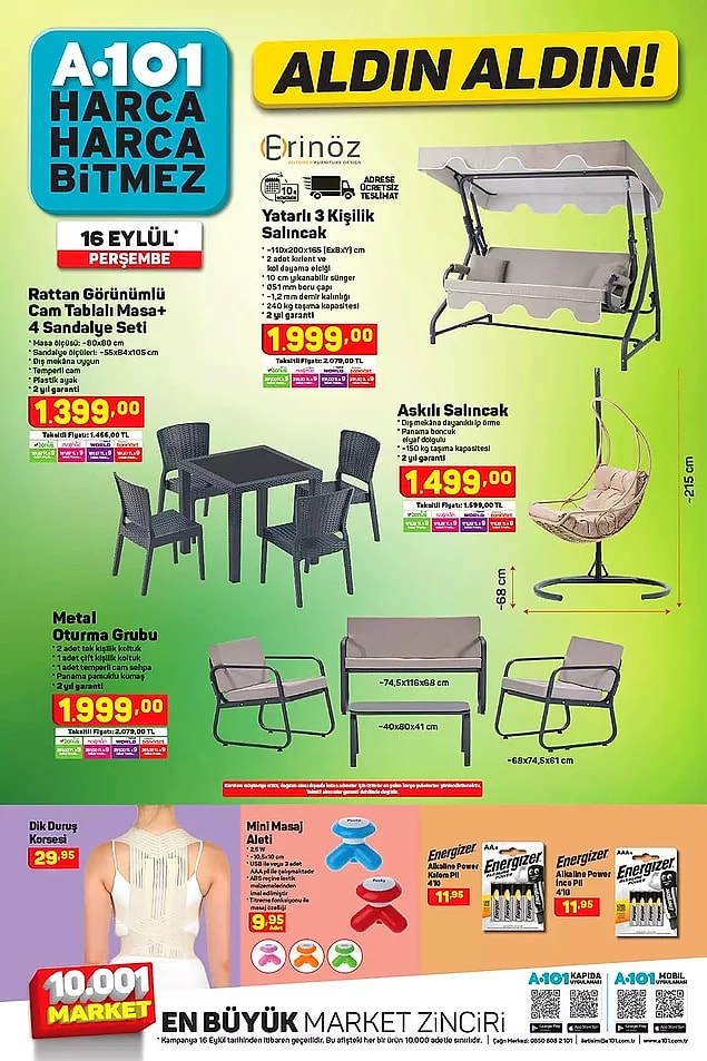 Erinöz Yatarlı 3 Kişilik Salıncak 1.999 TL.