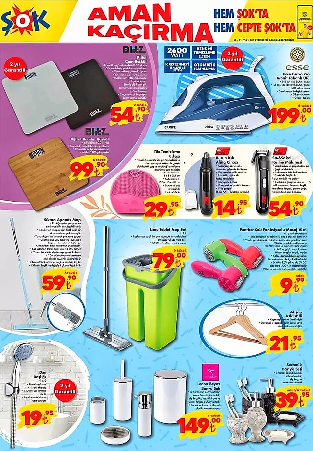 ŞOK'ta bu hafta Blitz Dijital Cam Baskül 54,90 TL.