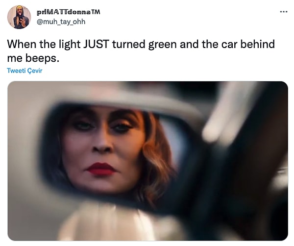 13. "Trafik lambası yeni yeşile dönmüştür ve arkamdaki araba kornaya basmıştır."