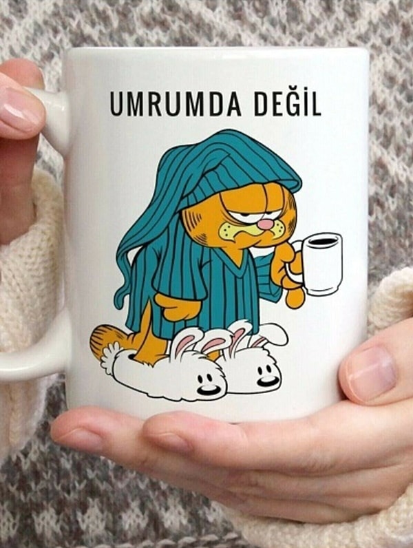 5. Miskinliğin yıkılmaz kalesi Garfield tam da o yağmurlu günün kupası.