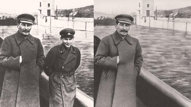10. Bu fotoğraf yalnızca içerisinde Stalin’in olmasıyla değer kazanmıyor. Aynı zamanda da tarihin ilk photoshop örneklerinden de bir tanesi. 1937 yılında çekilen ilk fotoğrafta Stalin ve gizli polis memuru Yezhov var. 1939 yılında Yezhov tutuklanınca, Sovyet hükumeti Yezhov’un yer aldığı tüm belgeleri silmeye başlamış.