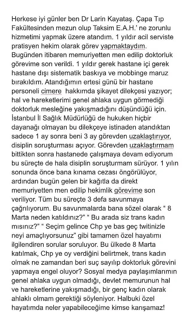Kendisi Twitter hesabı üzerinden yaşadıklarını bu şekilde dile getirmişti: