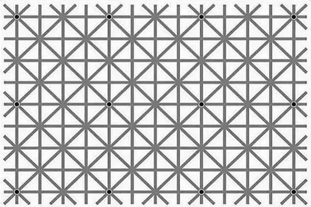 6. Bu fotoğrafta 12 adet siyah nokta var ancak hiçbir zaman aynı anda hepsini göremiyormuşsunuz.