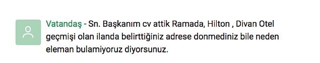 Kendisine de böyle bir yorum gelmiş...