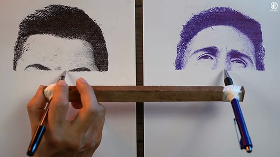 Aynı Anda Hem Ronaldo'yu Hem Messi'yi Çizen Yetenek Harikası Adam