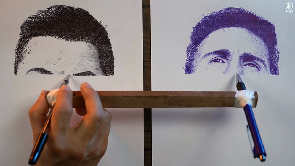 Aynı Anda Hem Ronaldo'yu Hem Messi'yi Çizen Yetenek Harikası Adam