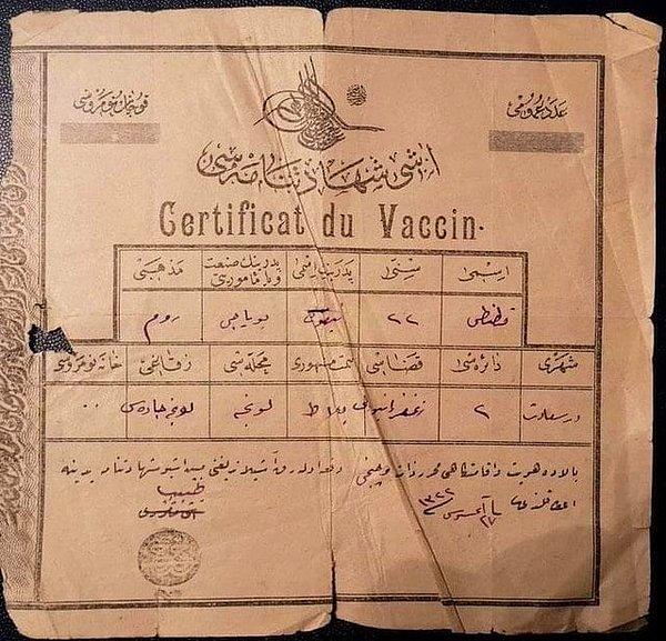 15. Ve son olarak, Osmanlı döneminden kalma bir aşı karnesi: