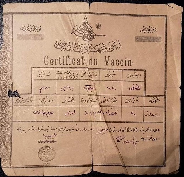 15. Ve son olarak, Osmanlı döneminden kalma bir aşı karnesi: