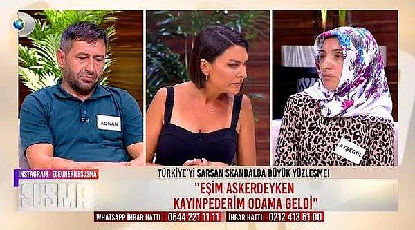 Kanal D ekranlarında yayınlanan "Ece Üner ile Susma" isimli programa katılan Adnan bey, eşi ve babasını kendi evinde çocuklarının yanında ilişkiye girerken gördüğünü iddia etmişti.