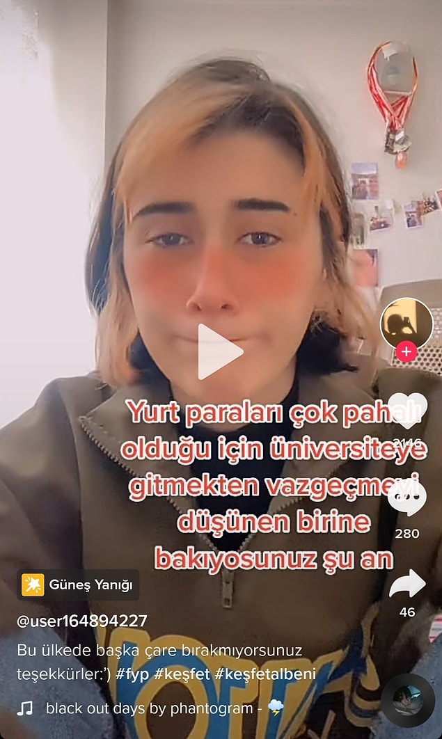 TikTok hesabından bir kullanıcı da devlet yurduna yerleşemediği için kazandığı üniversiteye gitmekten vazgeçtiğini söyledi.