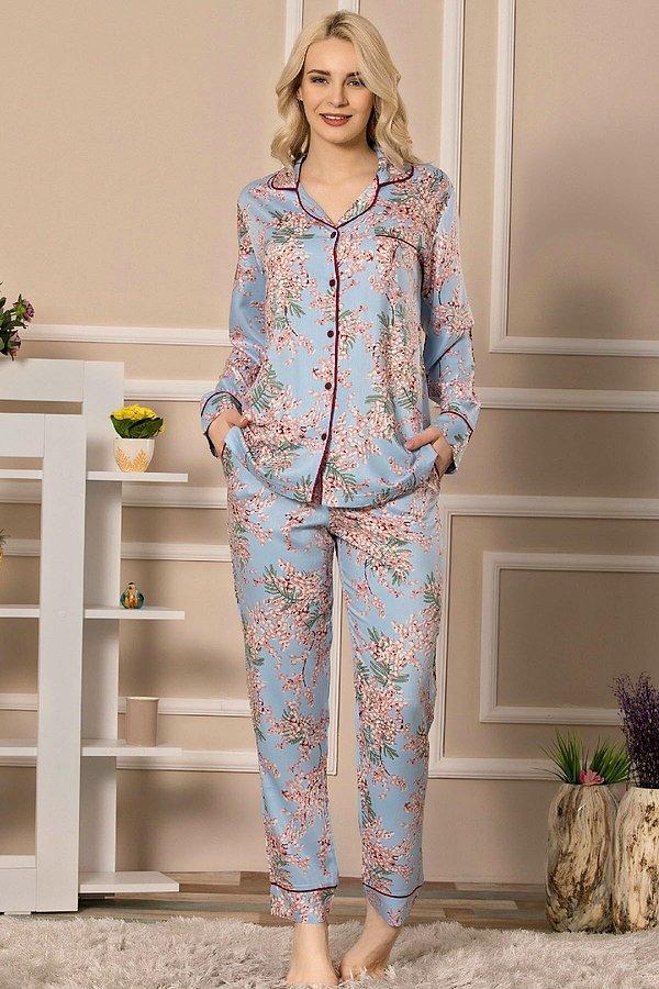 10. Pamuk saten uzun kollu pijama takımı çok zarif ve yumuşacık...