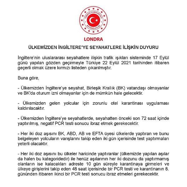 Türkiye'nin Londra Büyükelçiliği'nin açıklamasında şu maddeler yer aldı: