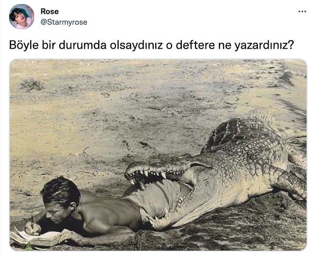 Twitter'da @Starmyrose adlı bir kullanıcı 'Böyle bir durumda olsaydınız o deftere ne yazardınız?' diye sorunca,