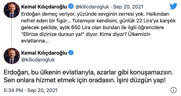 Kılıçdaroğlu, yaptığı paylaşımlarda şu ifadeleri kullandı: