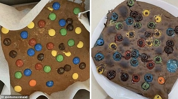 7. Этот брауни из американской кухни выглядел намного лучше до того, как его поставили в духовку (слева).