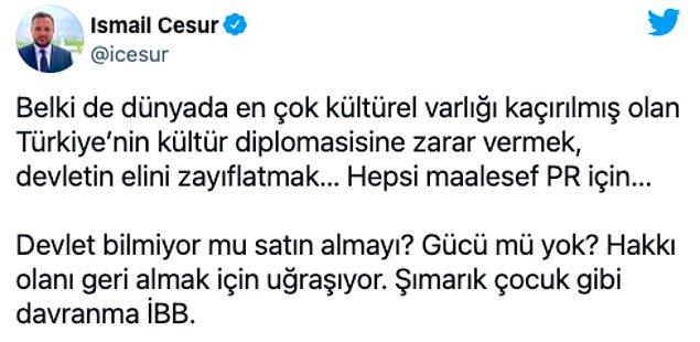 Cumhurbaşkanı Recep Tayyip Erdoğan’ın danışmanı İsmail Cesur BB’nin “şımarık çocuk” gibi davrandığını öne sürdü