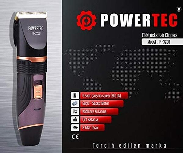 4. Powertec tıraş makinesi hem kablolu hem de kablosuz kullanım olanağı sağlıyor. Tam bir fiyat performans ürünü.